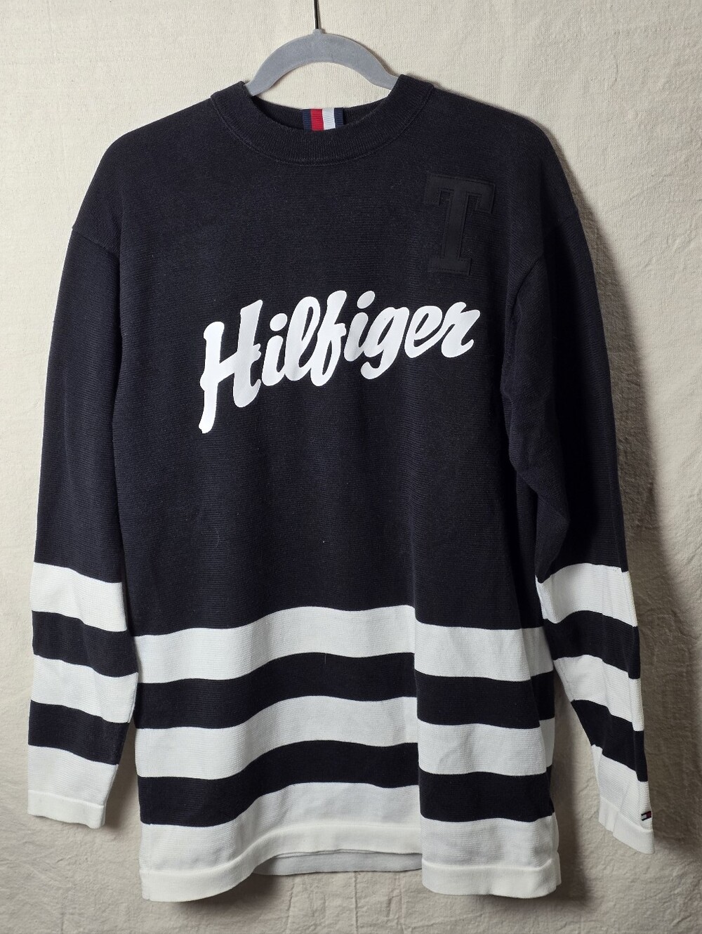 Tommy Hilfiger Black & White Striped Crewneck Sweater